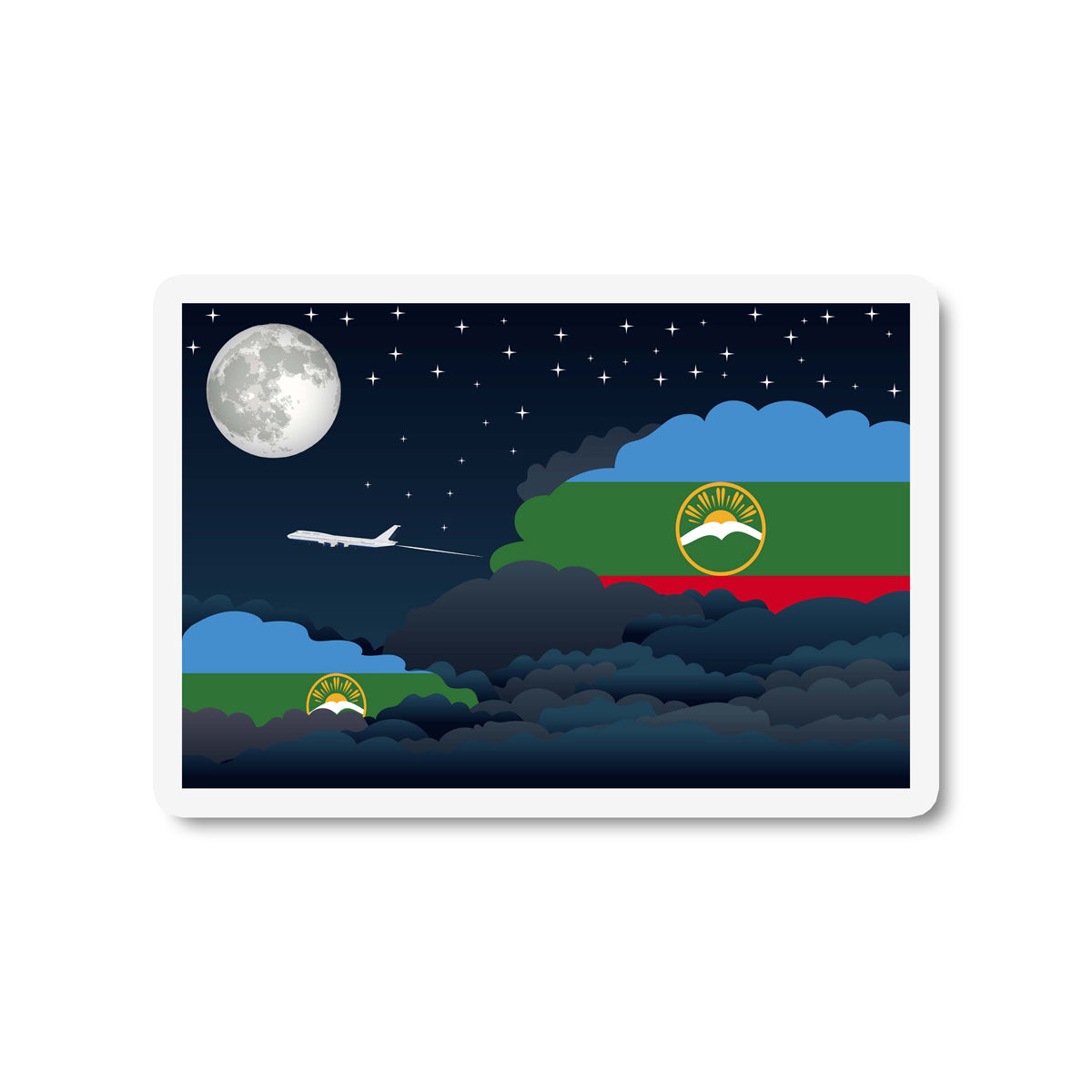 Karachay Cherkessia Airplane Night Clouds Sticker & Magnet