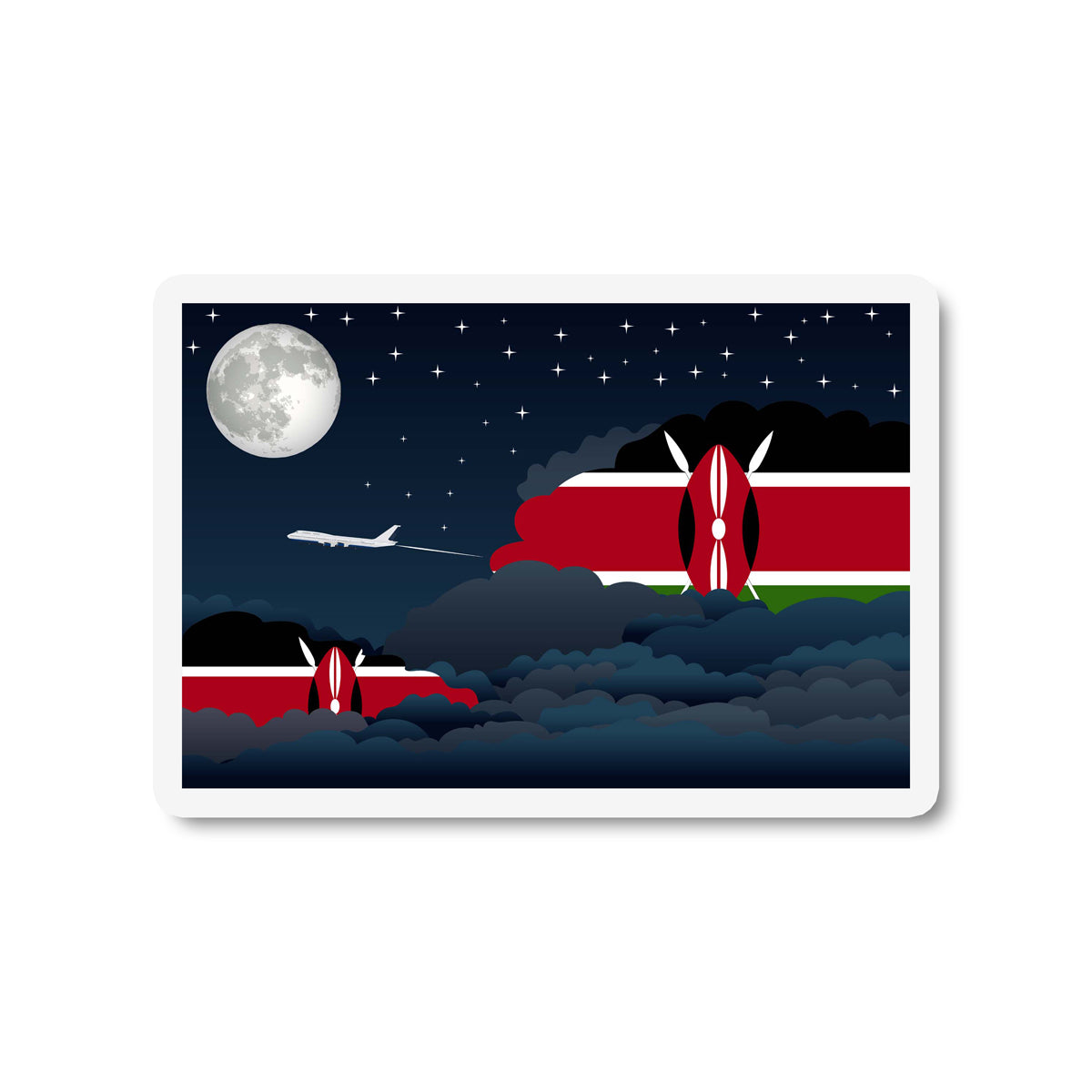 Kenya Airplane Night Clouds Sticker & Magnet