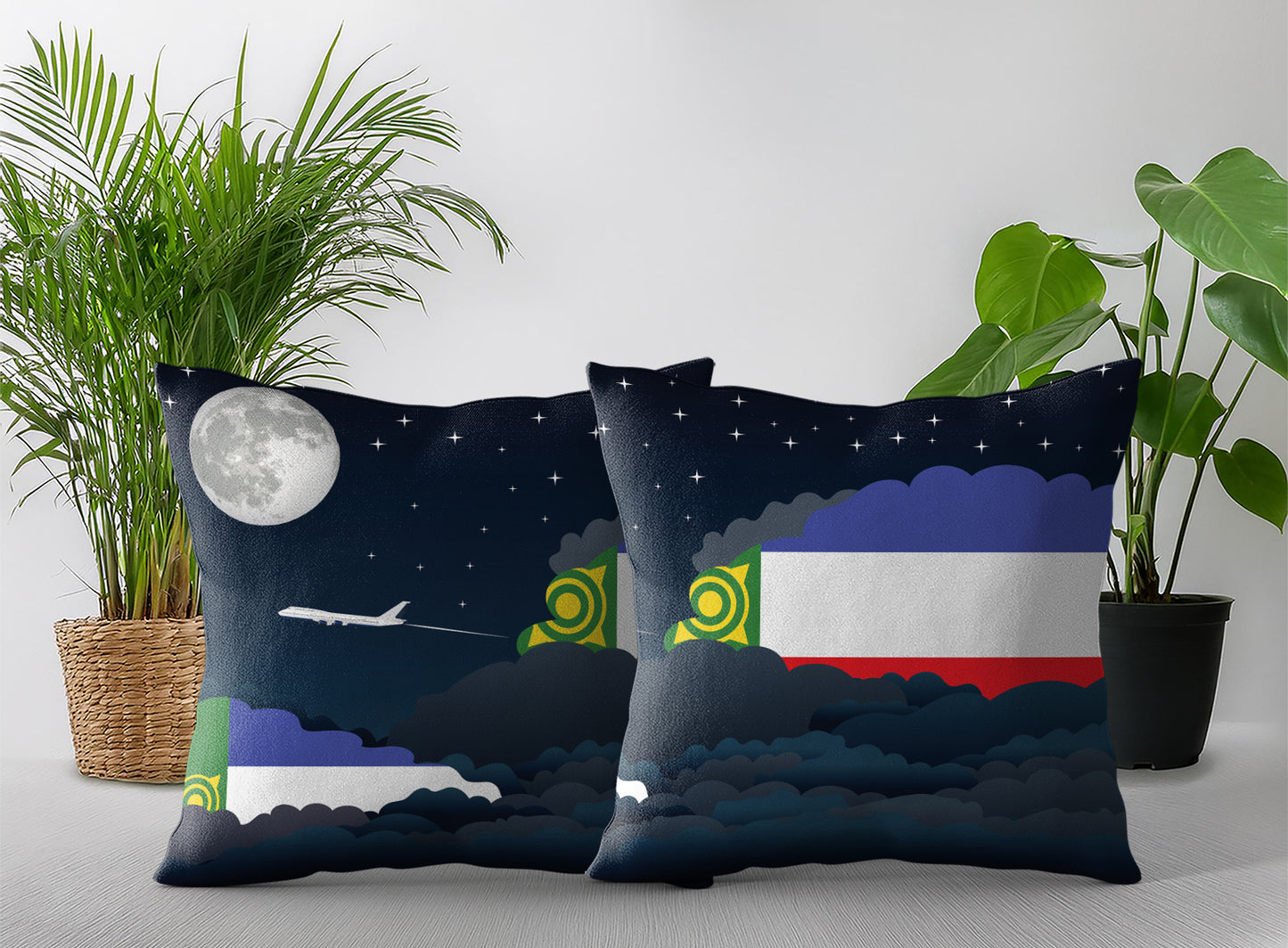 Khakassia World Airplane Night Clouds Square & Rectangle Pillow Cases | Aviation Night Sky Pillow Covers