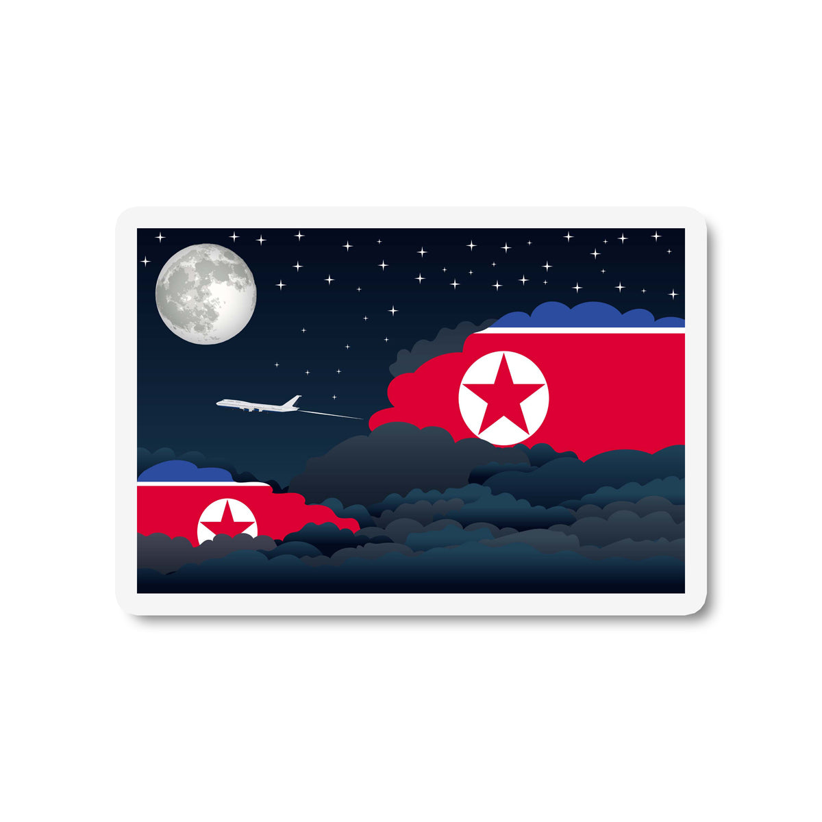 Korea, North Airplane Night Clouds Sticker & Magnet