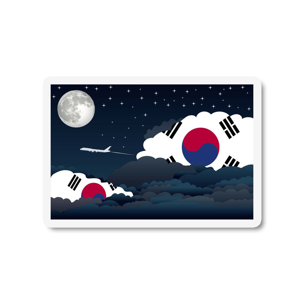 Korea, South Airplane Night Clouds Sticker & Magnet