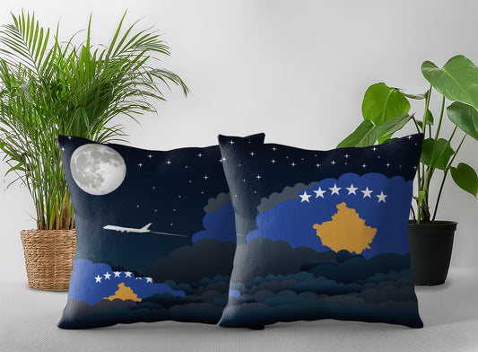 Kosovo World Airplane Night Clouds Square & Rectangle Pillow Cases | Aviation Night Sky Pillow Covers