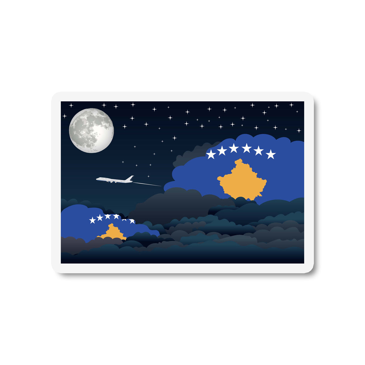 Kosovo Airplane Night Clouds Sticker & Magnet