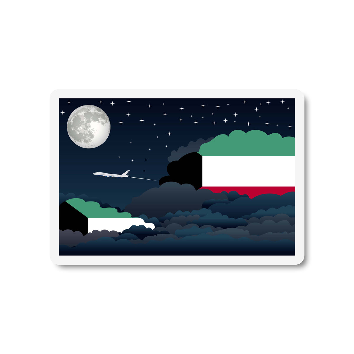 Kuwait Airplane Night Clouds Sticker & Magnet