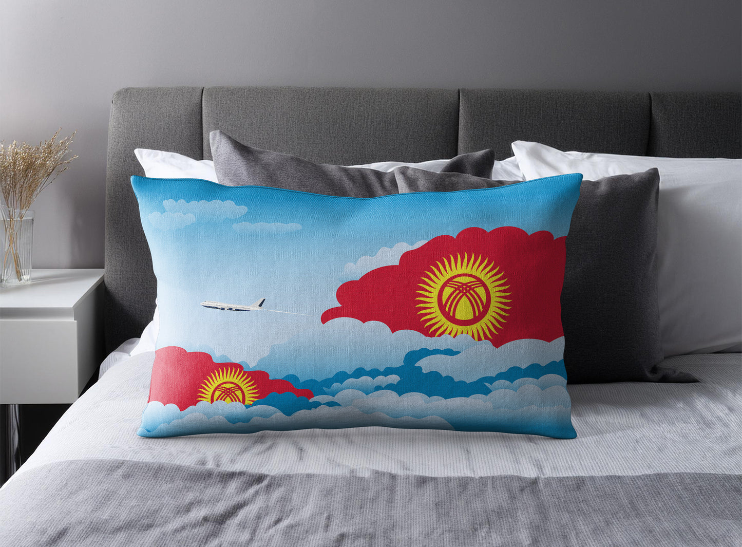 Kyrgyzstan World Airplane Day Clouds Square & Rectangle Pillow Cases | Aviation Decorative Pillow Covers
