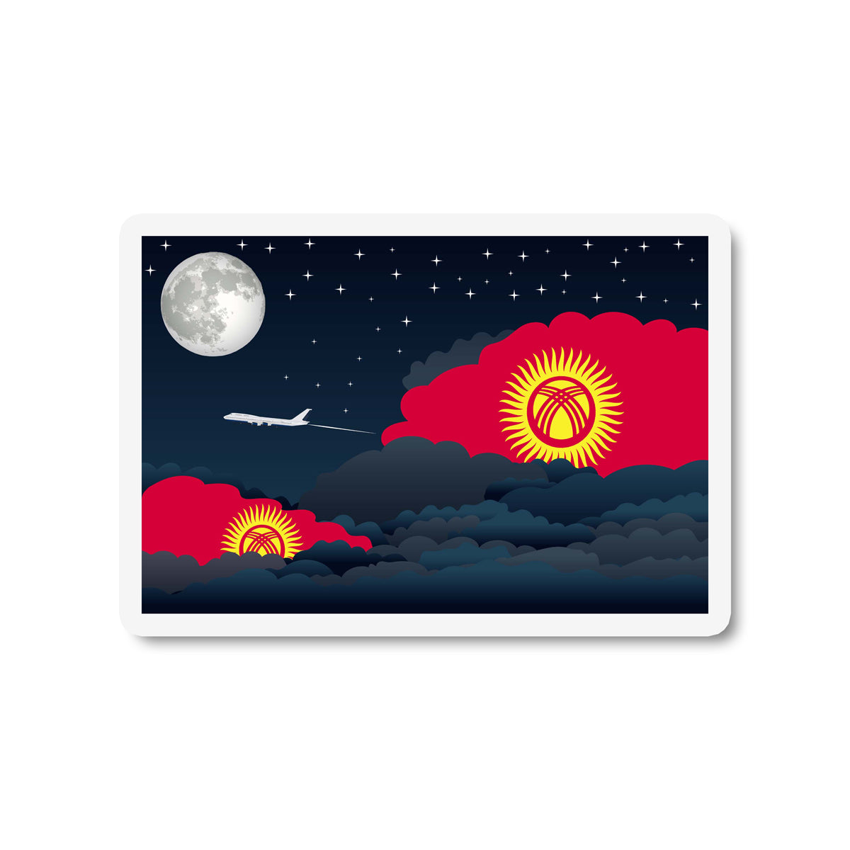 Kyrgyzstan Airplane Night Clouds Sticker & Magnet