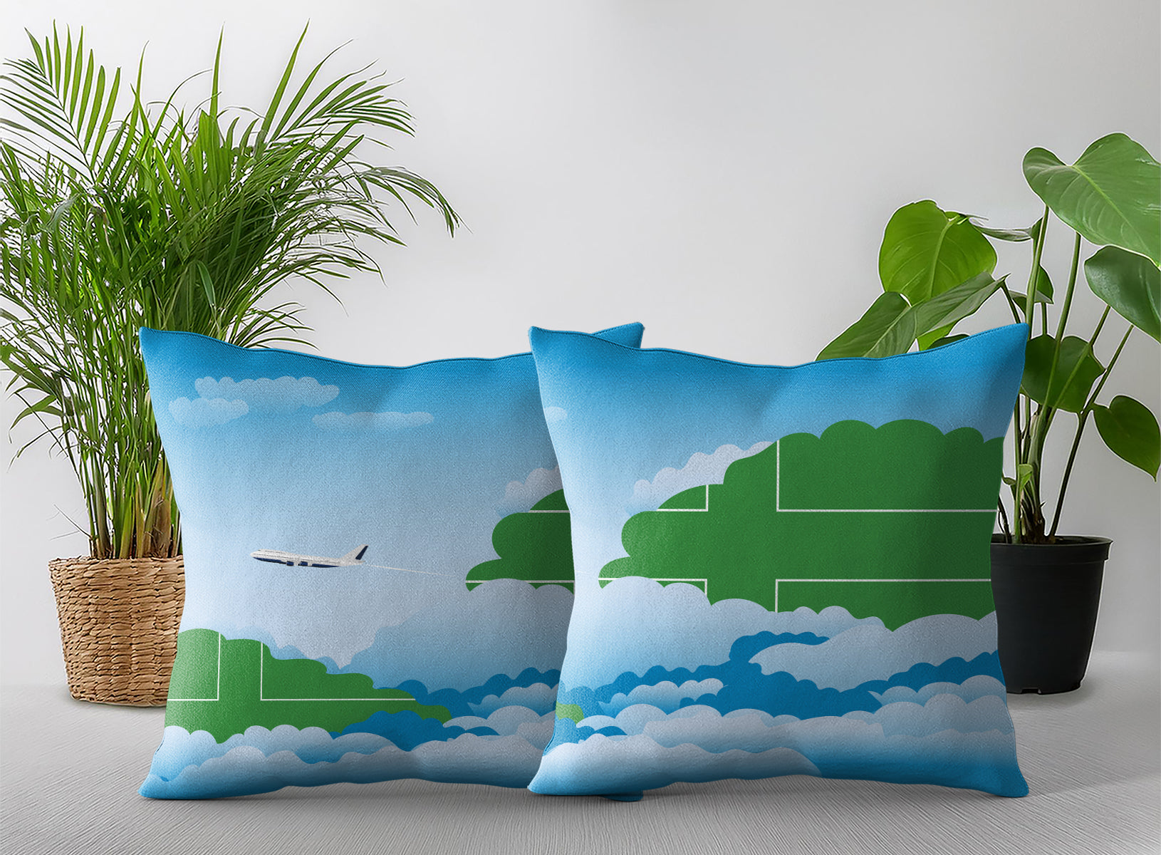 Ladonia World Airplane Day Clouds Square & Rectangle Pillow Cases | Aviation Decorative Pillow Covers