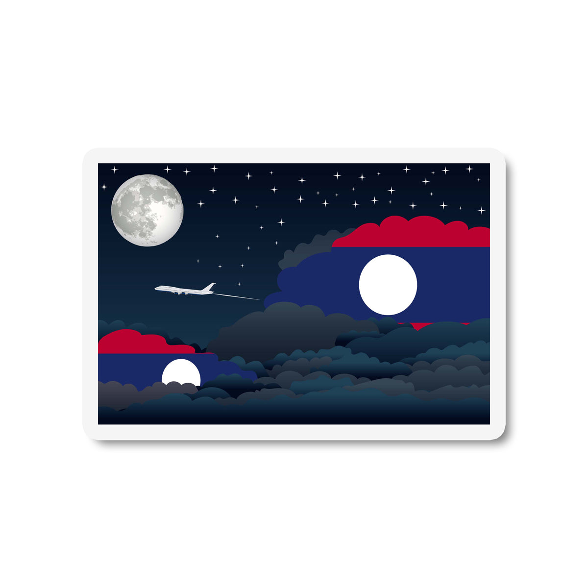 Laos Airplane Night Clouds Sticker & Magnet
