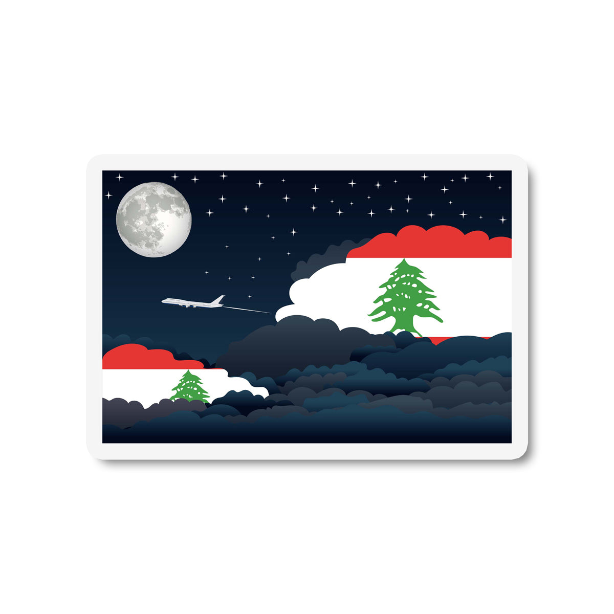 Lebanon Airplane Night Clouds Sticker & Magnet