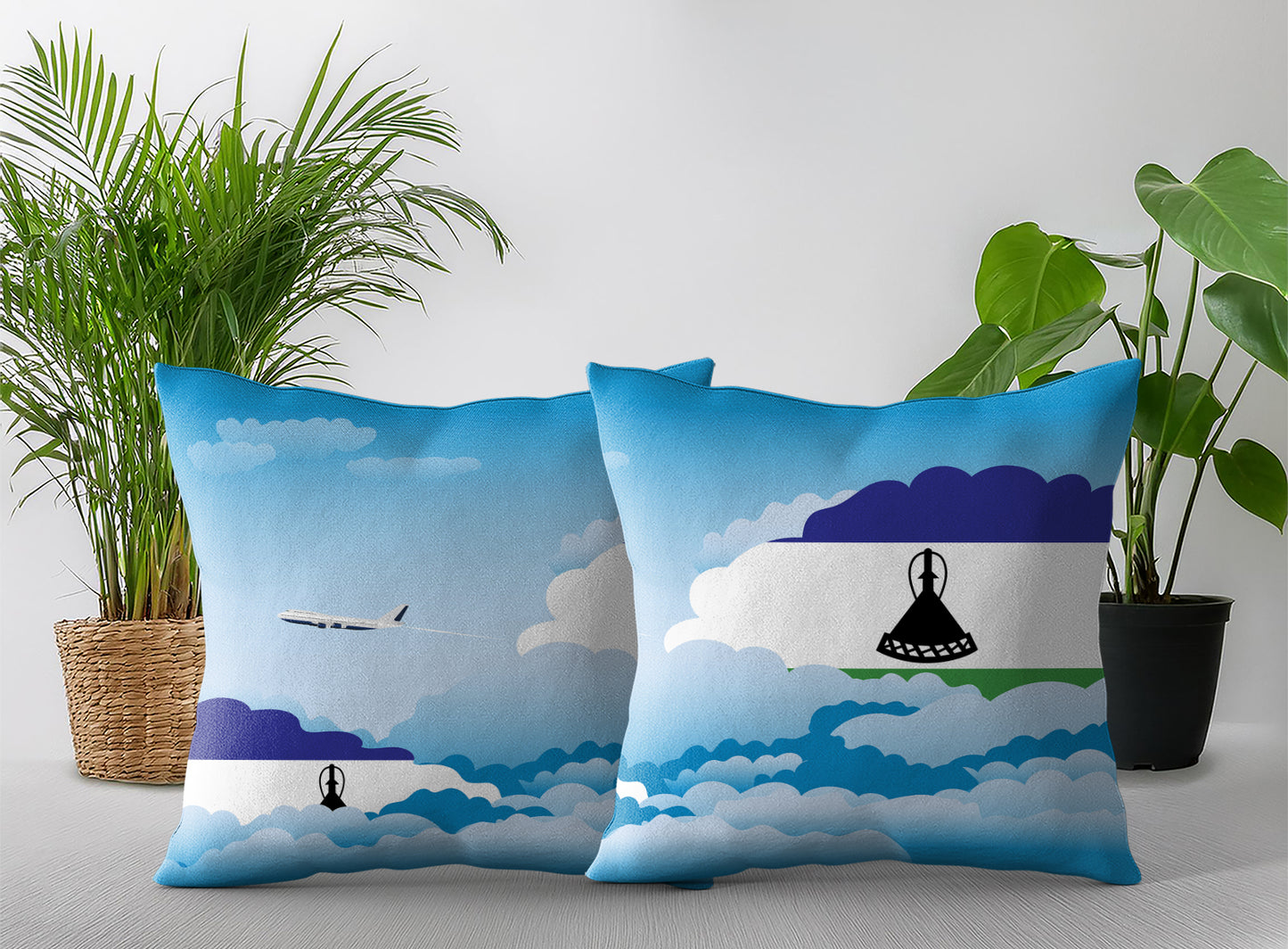Lesotho World Airplane Day Clouds Square & Rectangle Pillow Cases | Aviation Decorative Pillow Covers