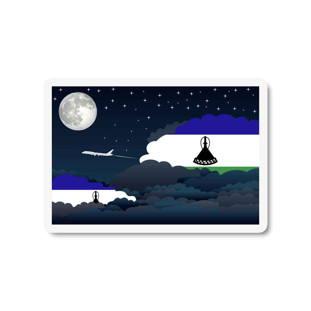 Lesotho Airplane Night Clouds Sticker & Magnet