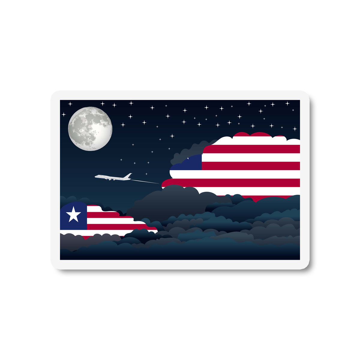 Liberia Airplane Night Clouds Sticker & Magnet