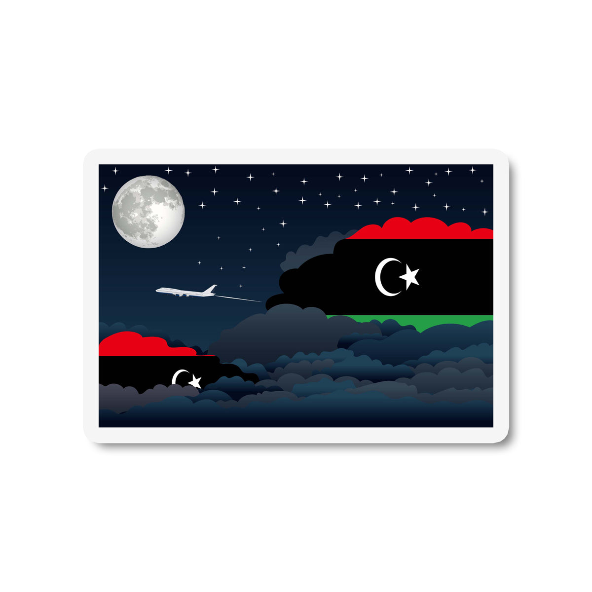 Libya Airplane Night Clouds Sticker & Magnet