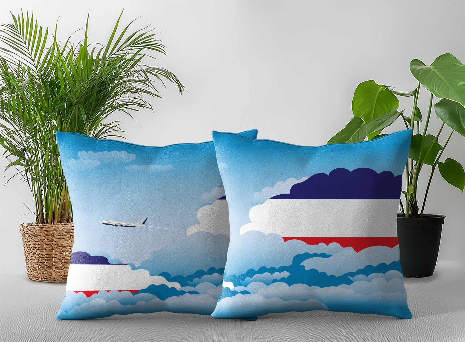 Los Altos World Airplane Day Clouds Square & Rectangle Pillow Cases | Aviation Decorative Pillow Covers