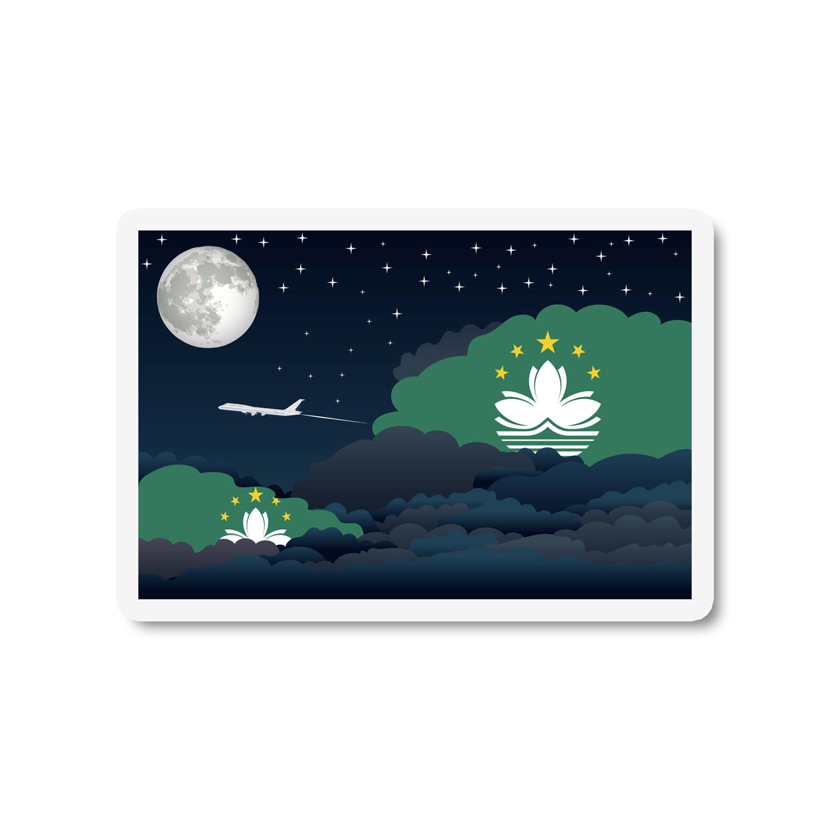 Macau Airplane Night Clouds Sticker & Magnet