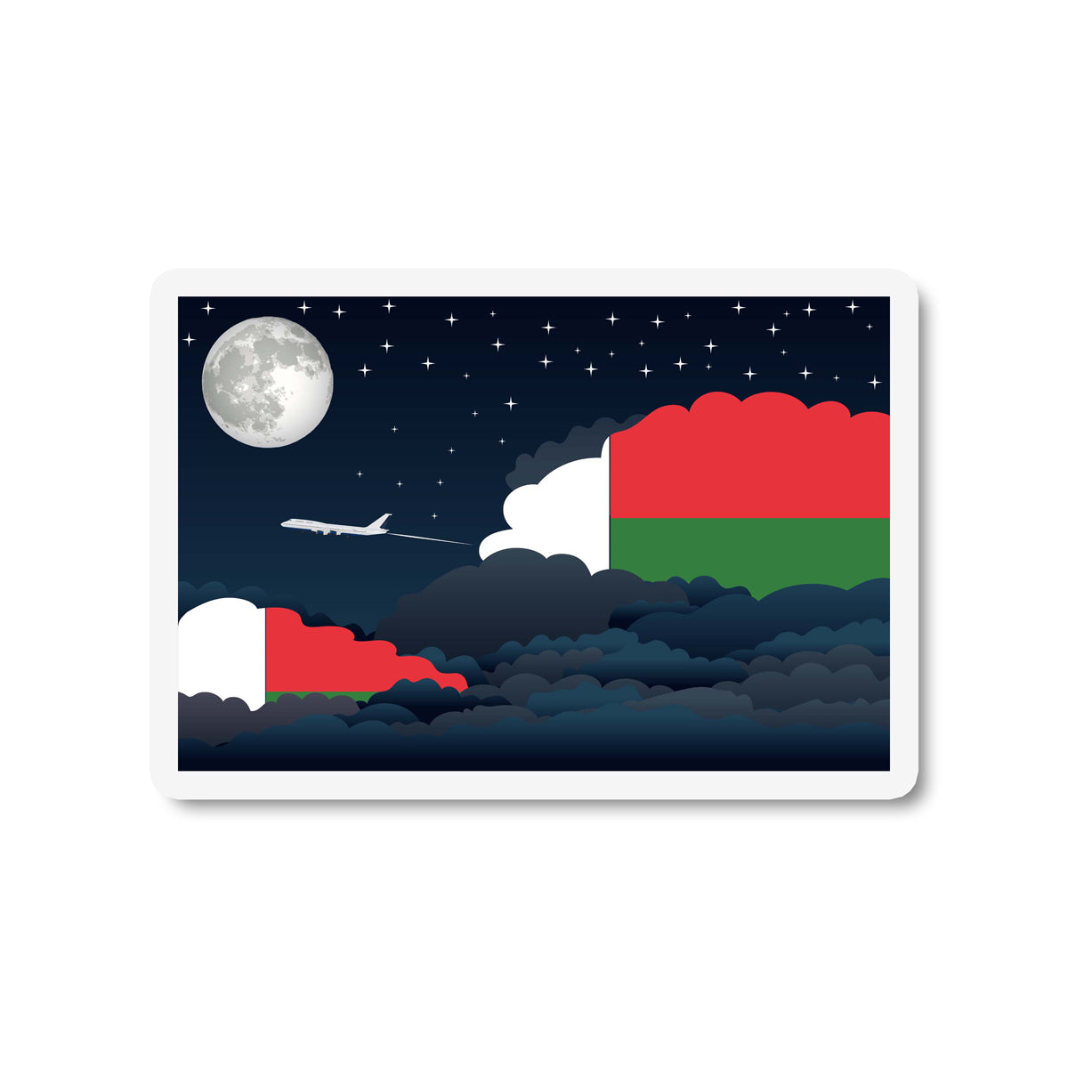 Madagascar Airplane Night Clouds Sticker & Magnet