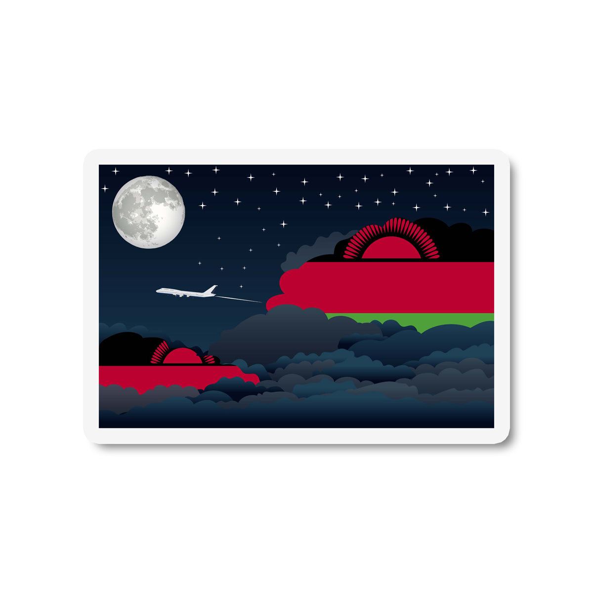 Malawi Airplane Night Clouds Sticker & Magnet