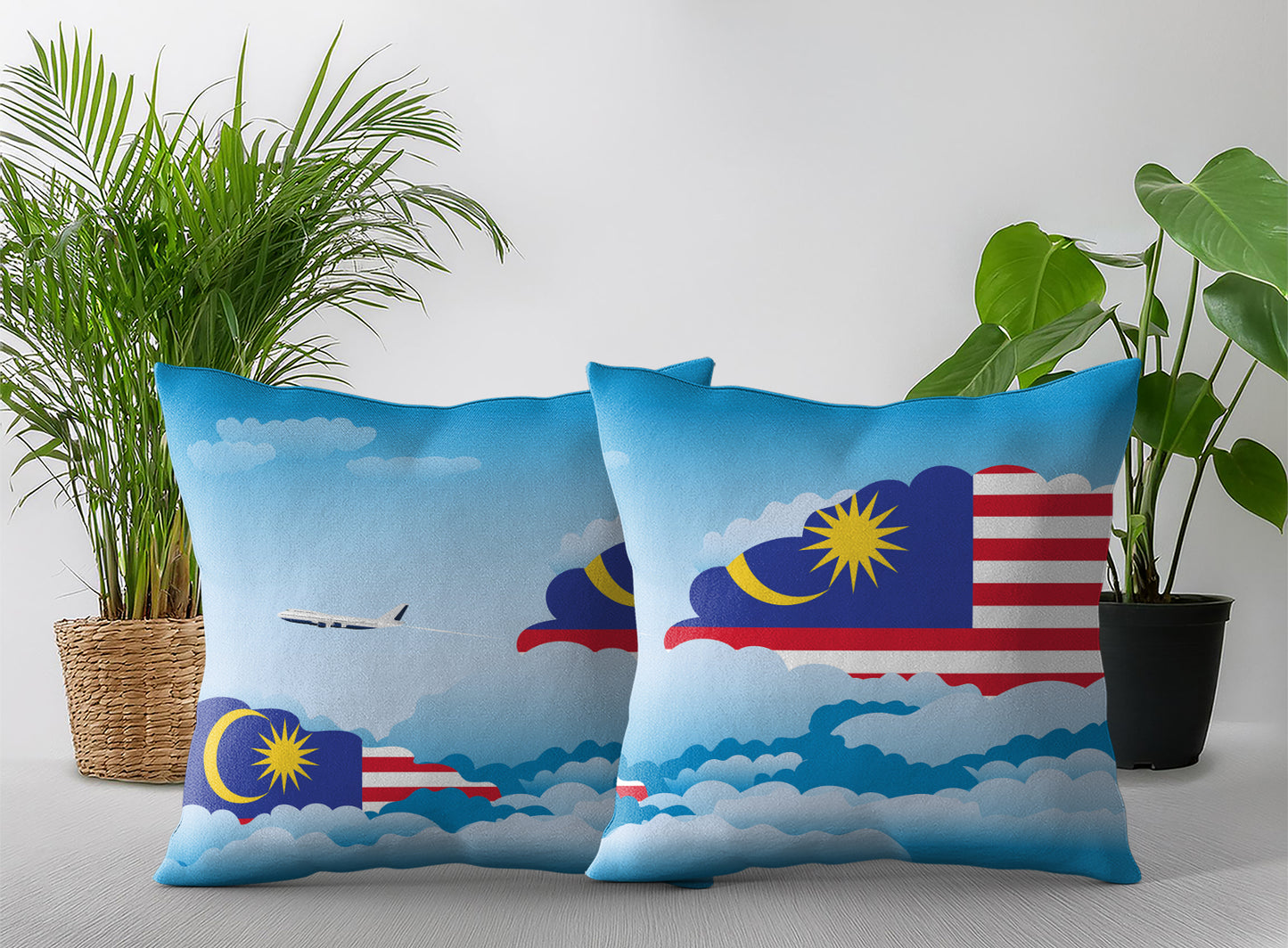 Malaysia World Airplane Day Clouds Square & Rectangle Pillow Cases | Aviation Decorative Pillow Covers