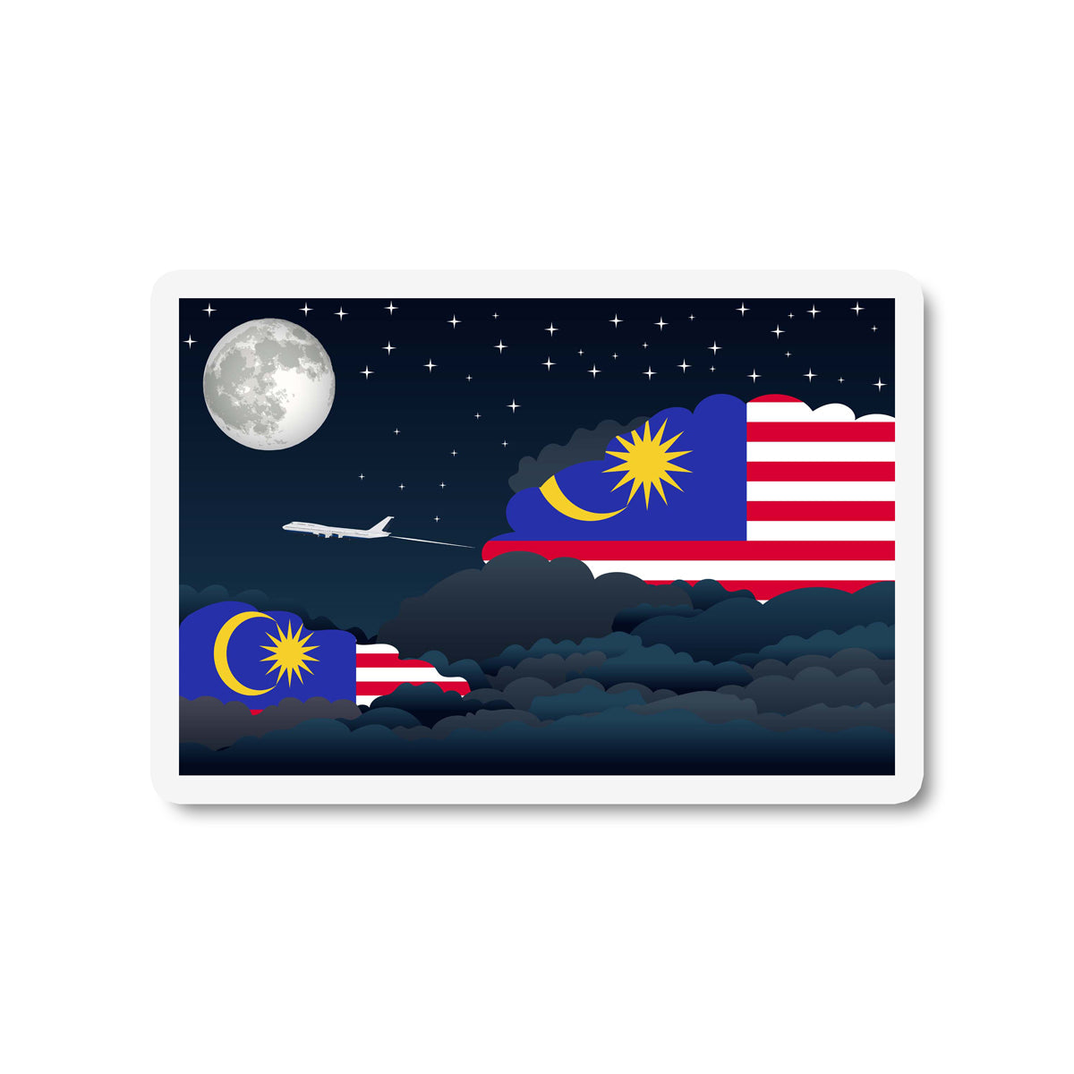 Malaysia Airplane Night Clouds Sticker & Magnet