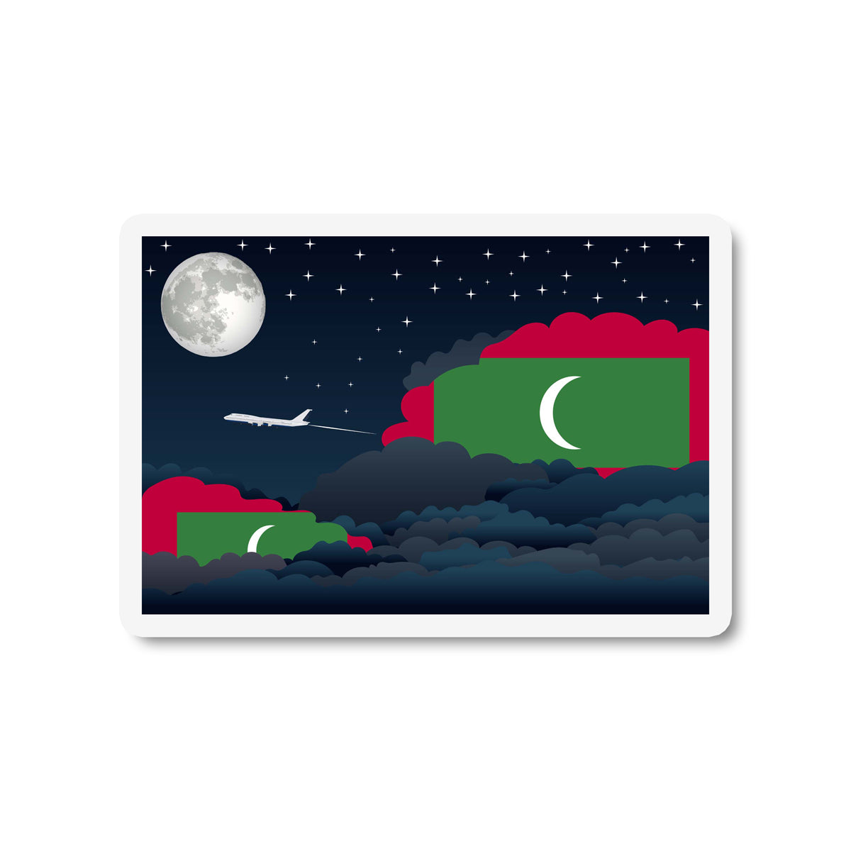 Maldives Airplane Night Clouds Sticker & Magnet