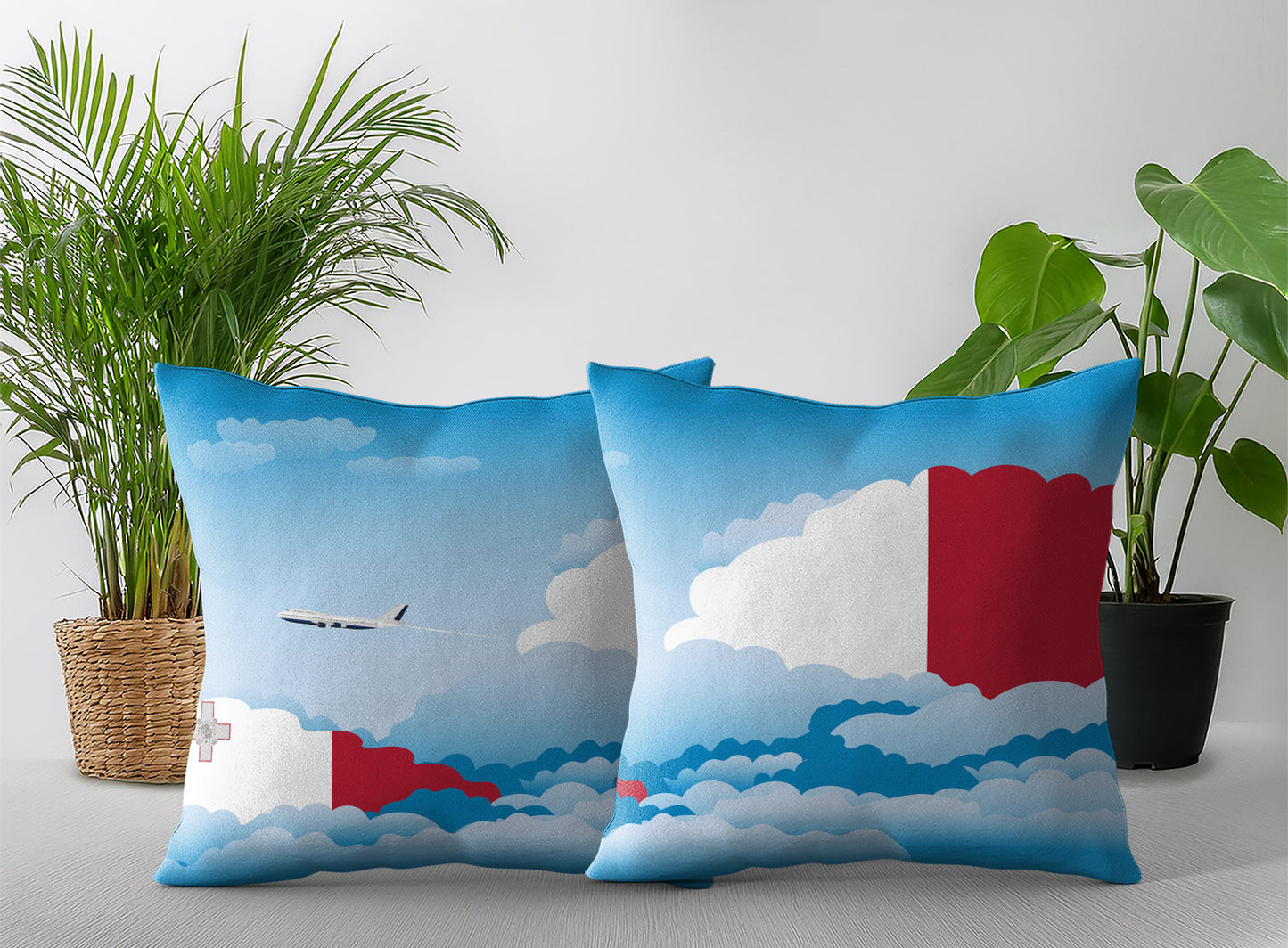 Malta World Airplane Day Clouds Square & Rectangle Pillow Cases | Aviation Decorative Pillow Covers