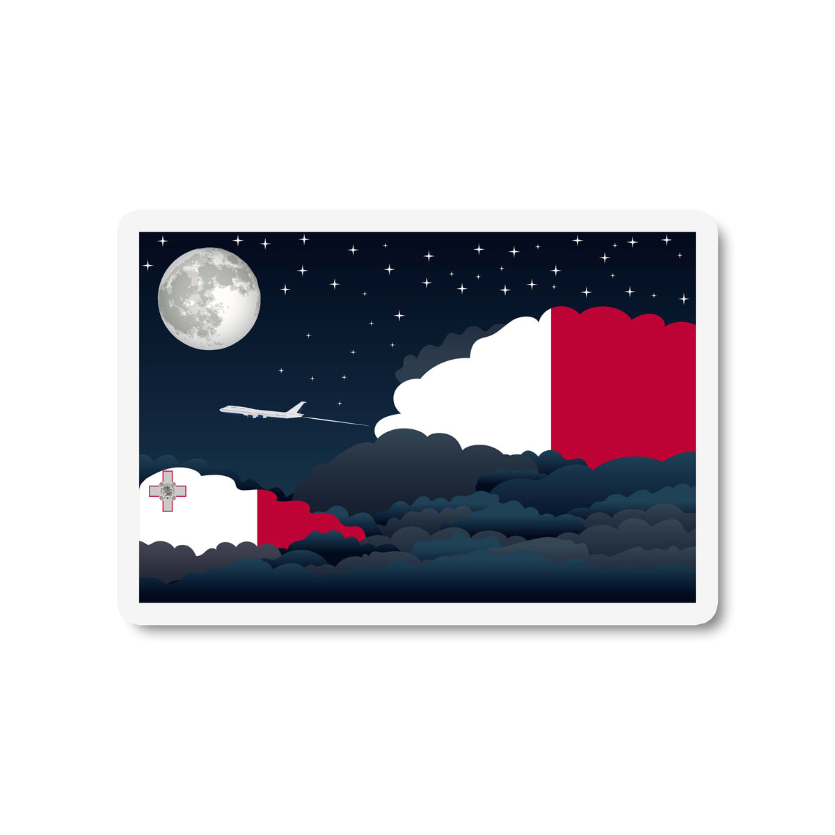 Malta Airplane Night Clouds Sticker & Magnet