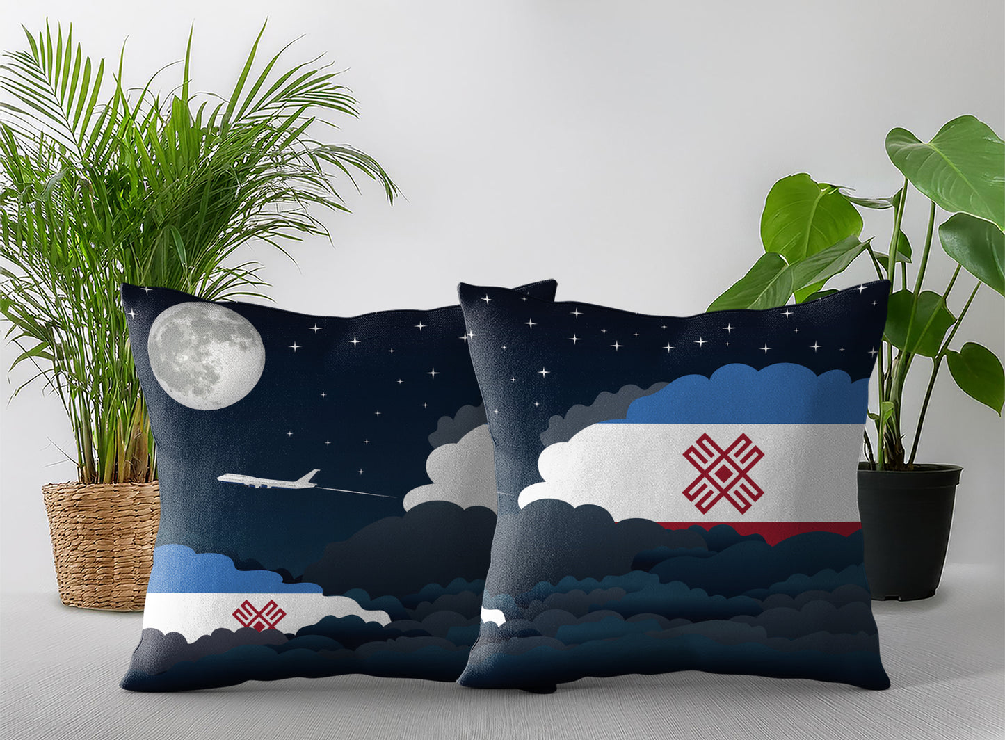 Mari El World Airplane Night Clouds Square & Rectangle Pillow Cases | Aviation Night Sky Pillow Covers