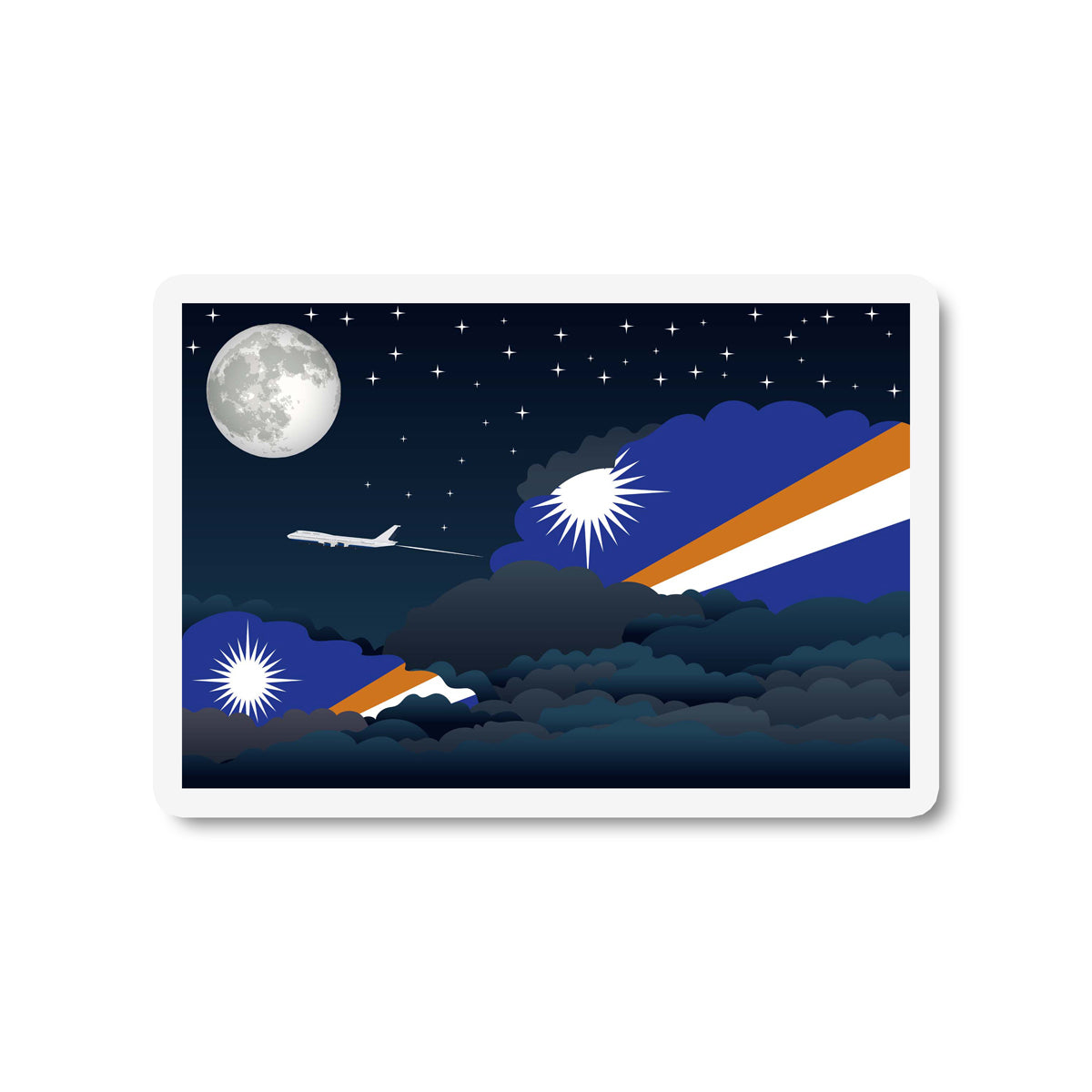 Marshall Islands Airplane Night Clouds Sticker & Magnet