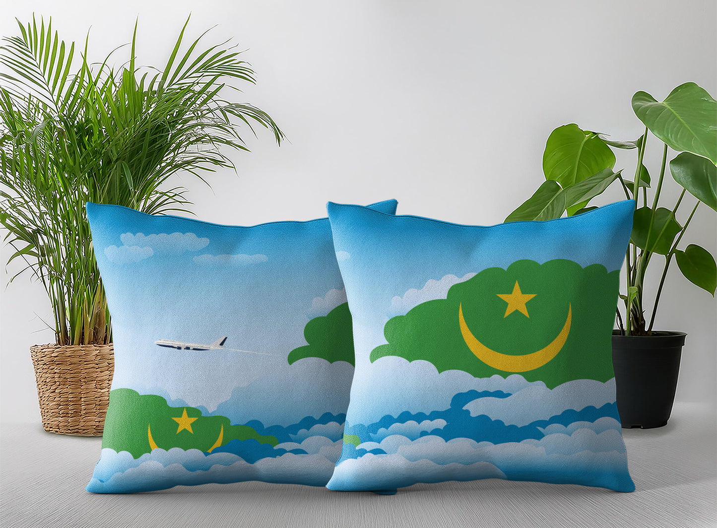 Mauritania World Airplane Day Clouds Square & Rectangle Pillow Cases | Aviation Decorative Pillow Covers
