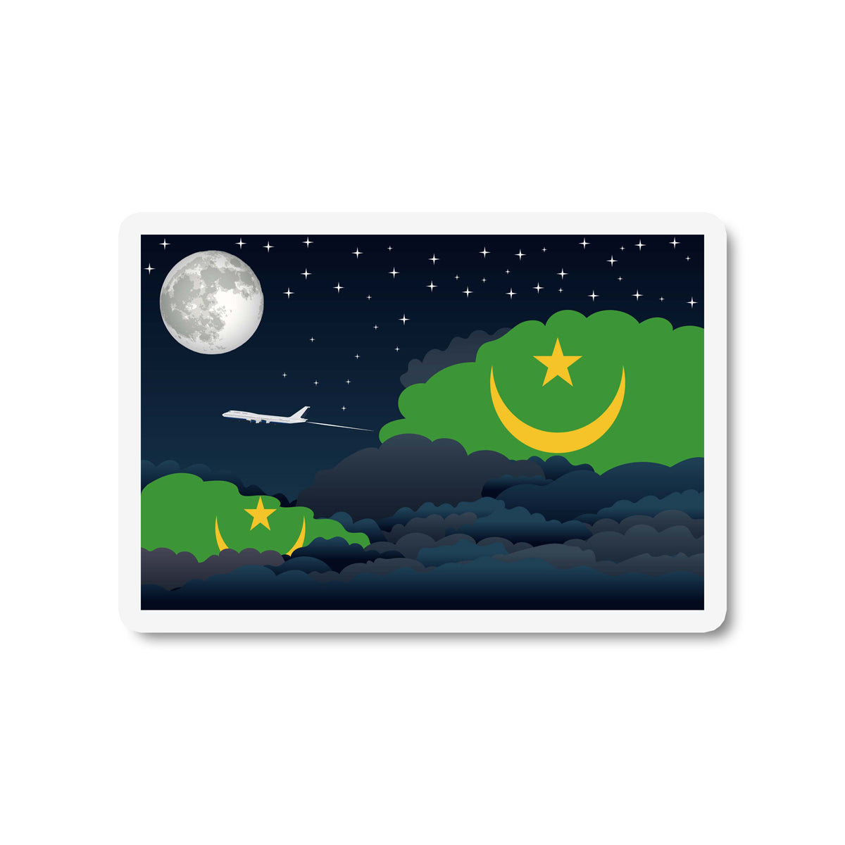 Mauritania Airplane Night Clouds Sticker & Magnet