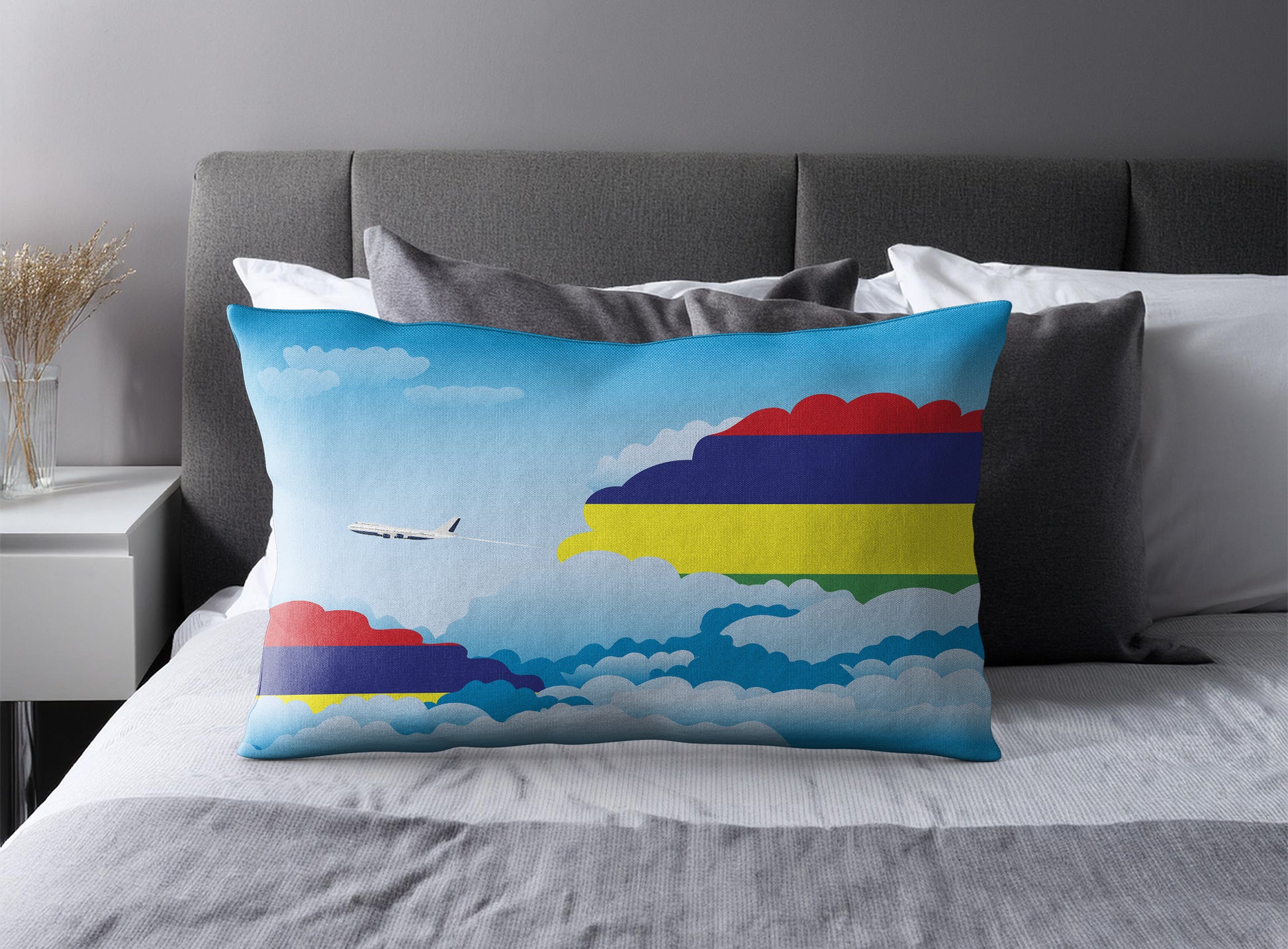 Mauritius World Airplane Day Clouds Square & Rectangle Pillow Cases | Aviation Decorative Pillow Covers