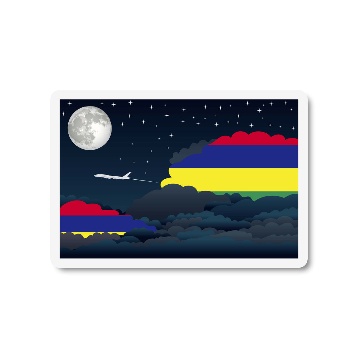 Mauritius Airplane Night Clouds Sticker & Magnet