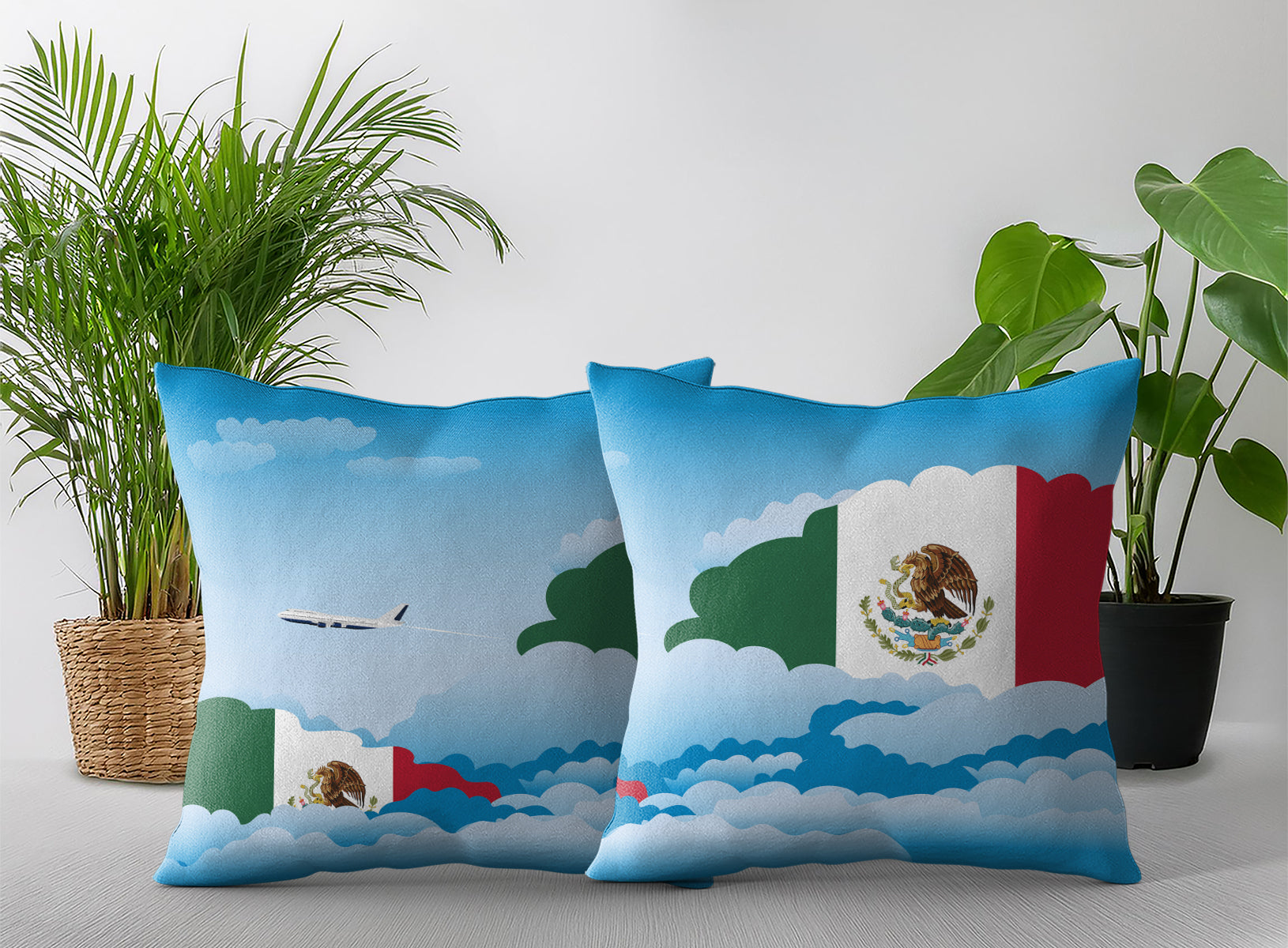 Mexico World Airplane Day Clouds Square & Rectangle Pillow Cases | Aviation Decorative Pillow Covers