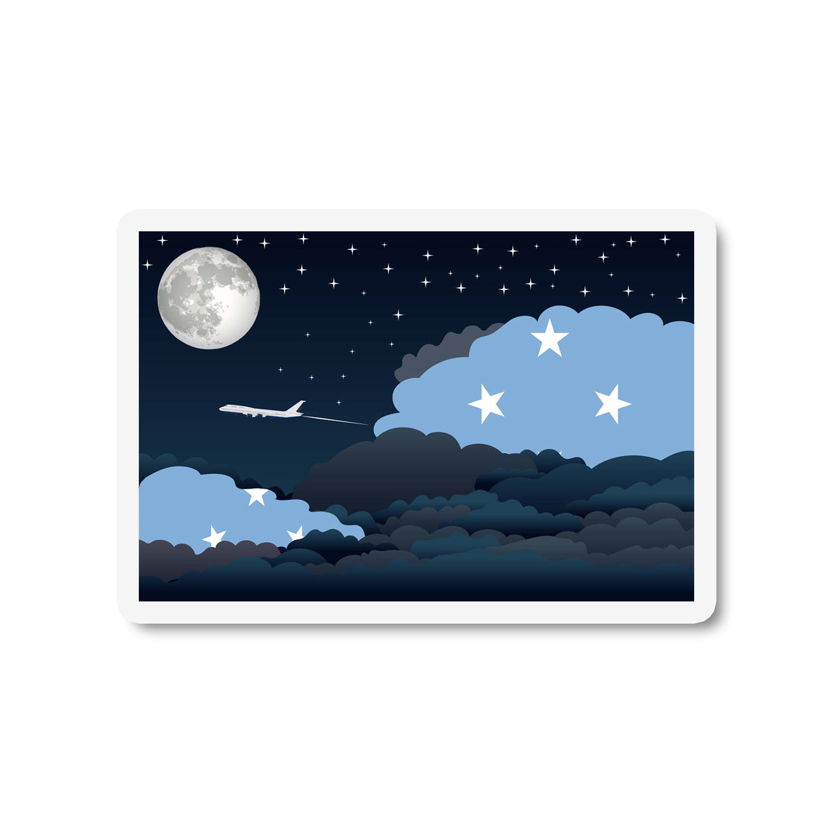 Micronesia, Federated States Airplane Night Clouds Sticker & Magnet