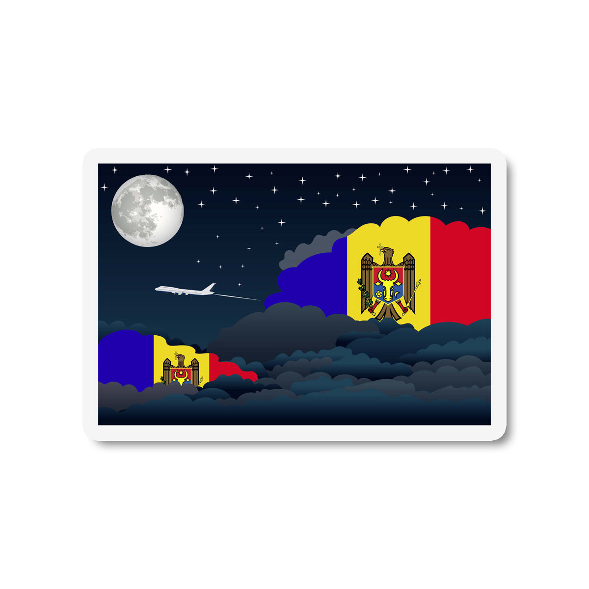 Moldova Airplane Night Clouds Sticker & Magnet