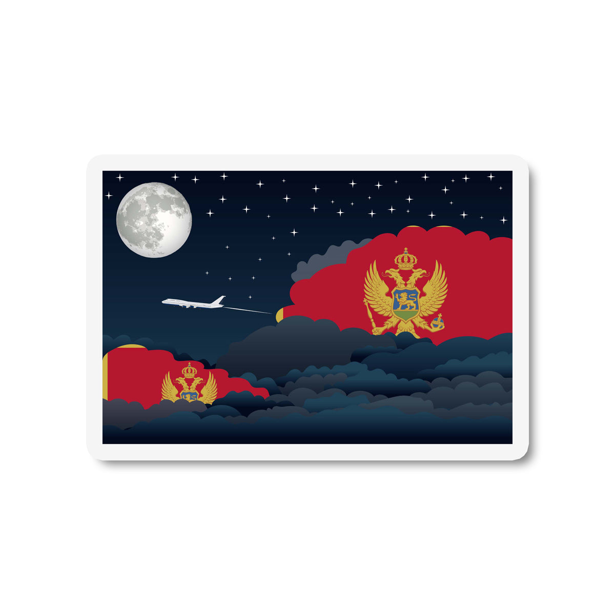Montenegro Airplane Night Clouds Sticker & Magnet