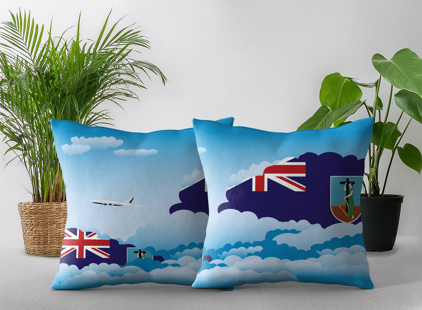 Montserrat World Airplane Day Clouds Square & Rectangle Pillow Cases | Aviation Decorative Pillow Covers