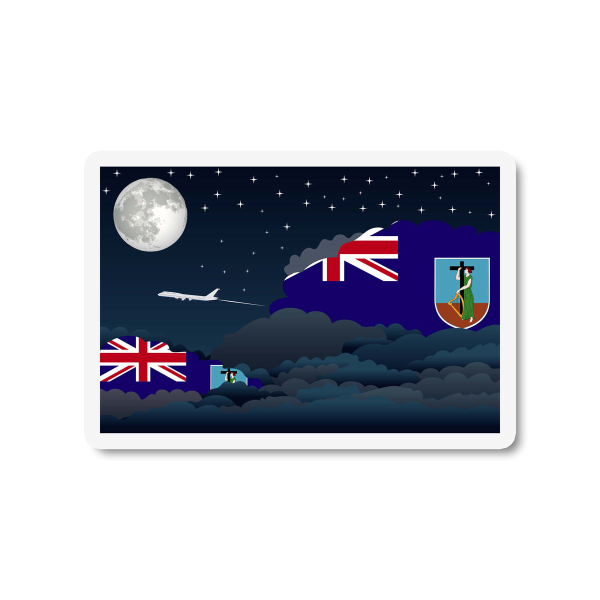 Montserrat Airplane Night Clouds Sticker & Magnet