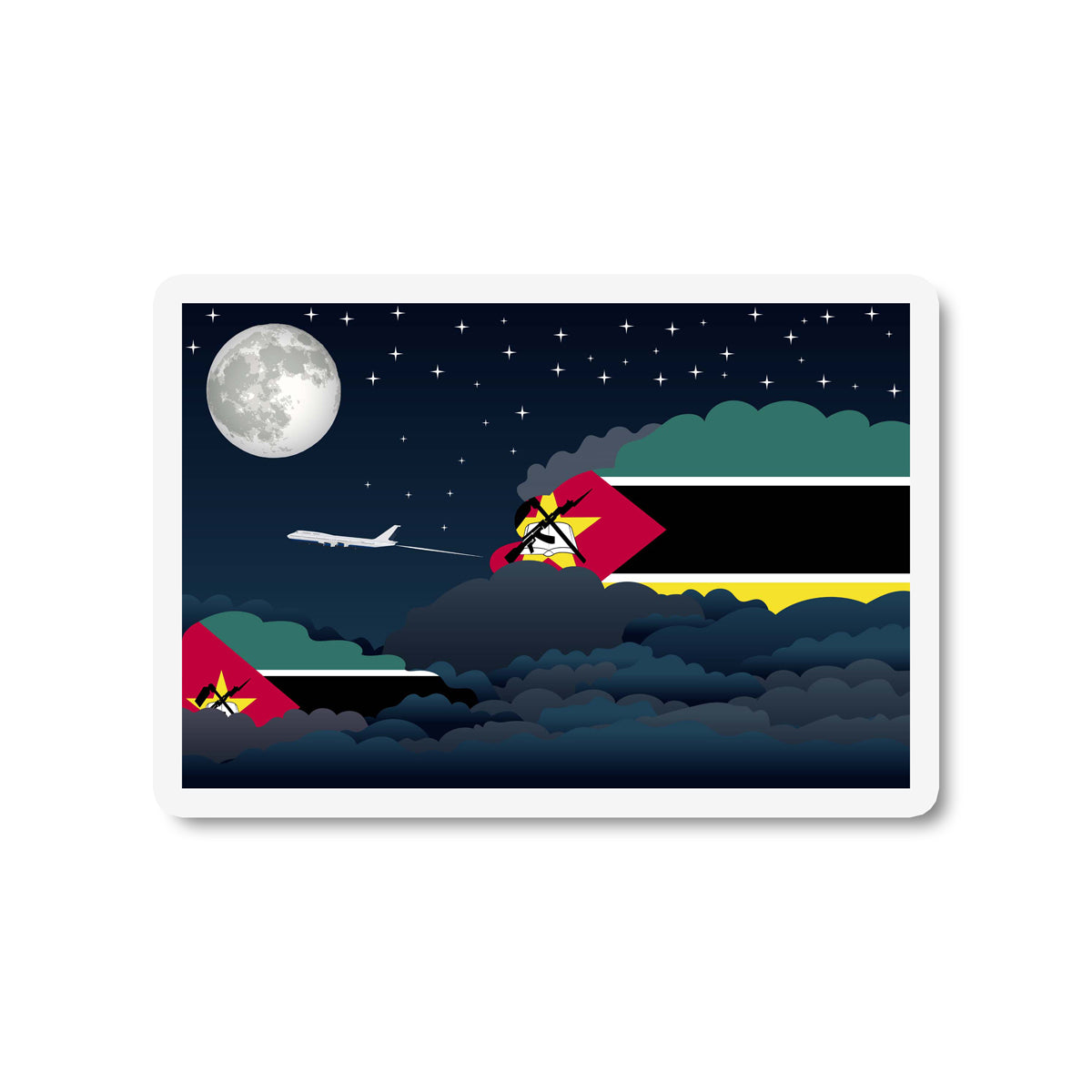 Mozambique Airplane Night Clouds Sticker & Magnet