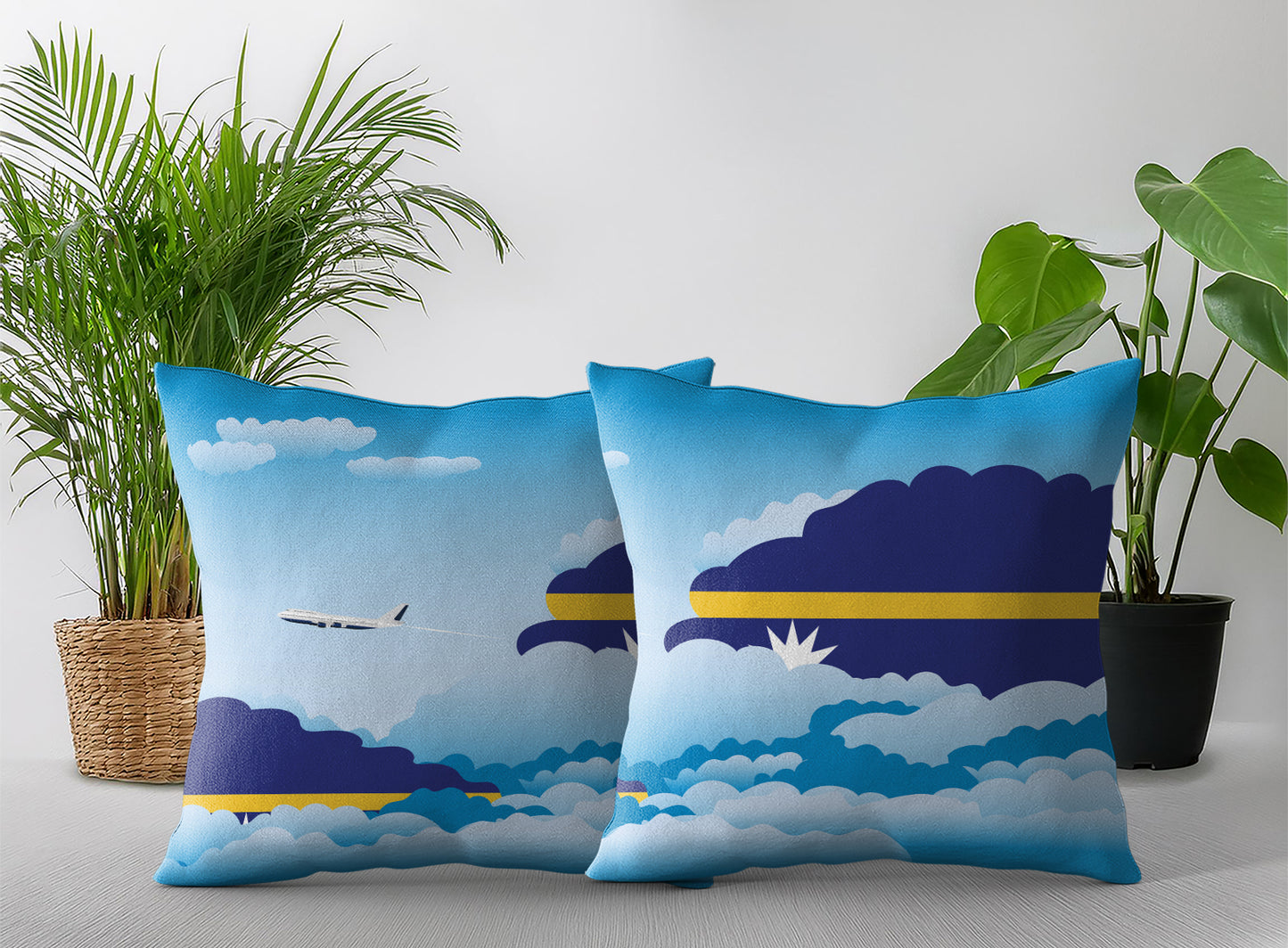 Nauru World Airplane Day Clouds Square & Rectangle Pillow Cases | Aviation Decorative Pillow Covers