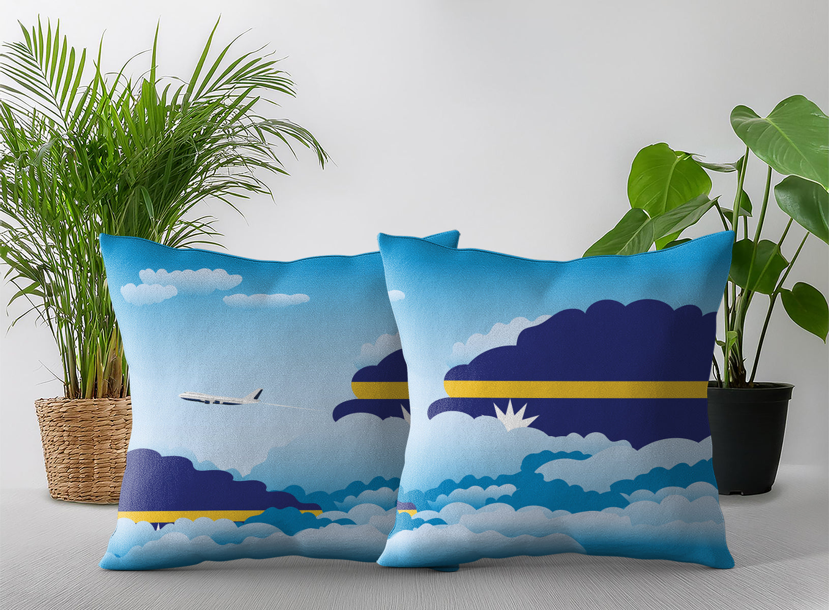 Nauru World Airplane Day Clouds Square & Rectangle Pillow Cases | Aviation Decorative Pillow Covers