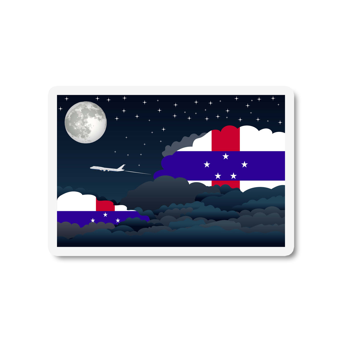 Netherlands Antilles Airplane Night Clouds Sticker & Magnet