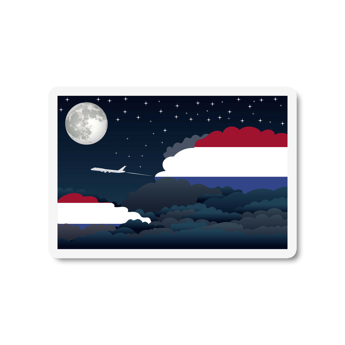 Netherlands Airplane Night Clouds Sticker & Magnet