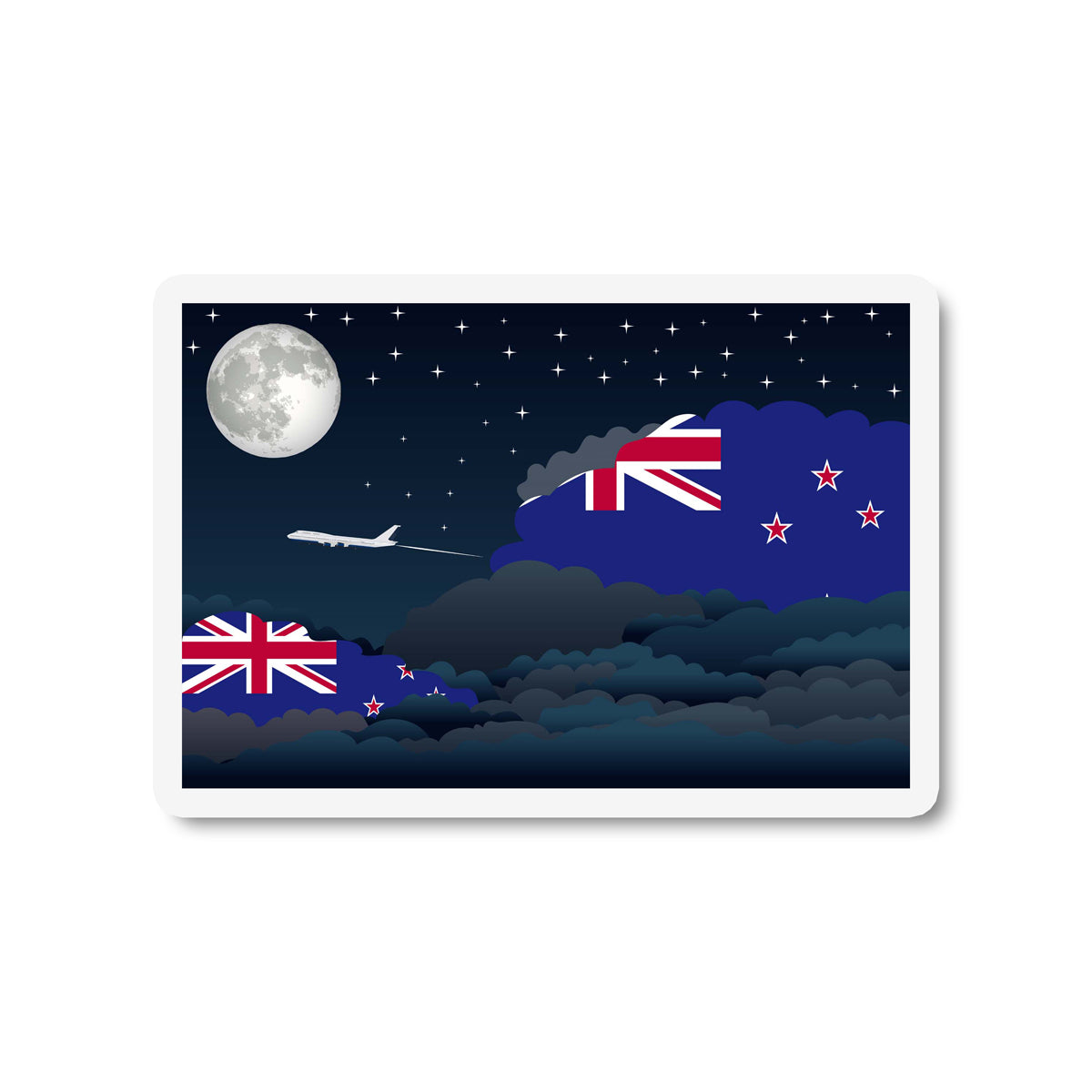 New Zealand Airplane Night Clouds Sticker & Magnet