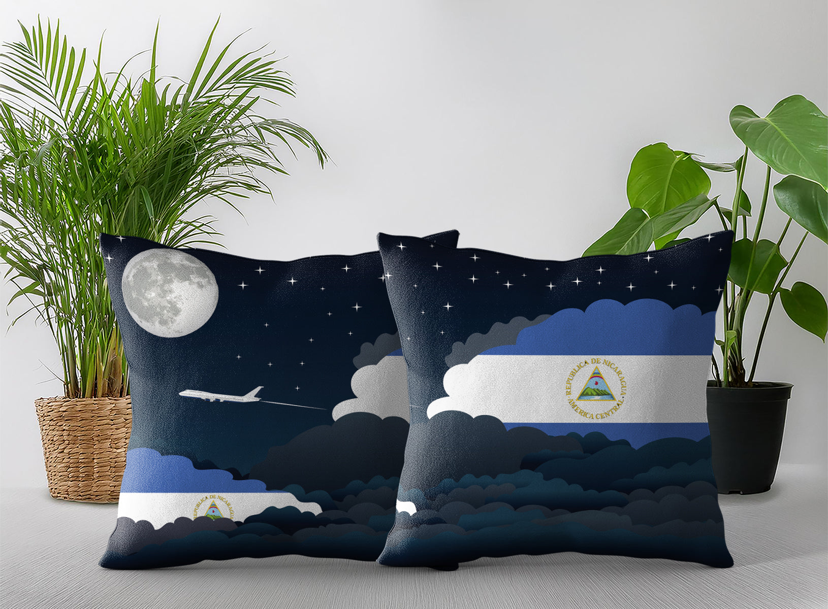 Nicaragua World Airplane Night Clouds Square & Rectangle Pillow Cases | Aviation Night Sky Pillow Covers