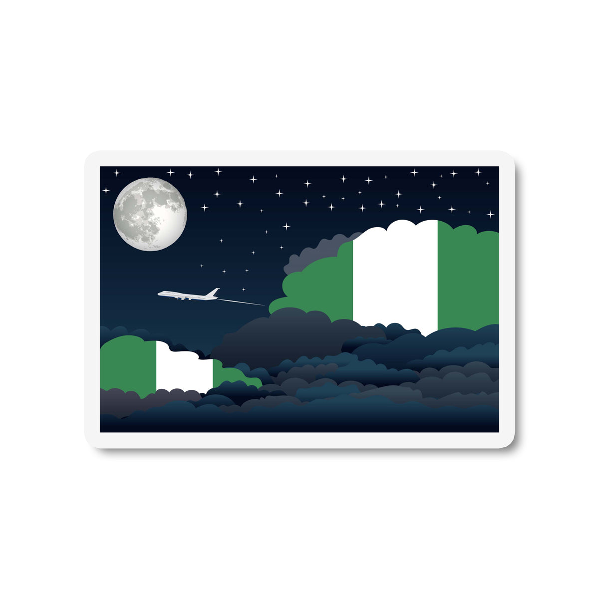 Nigeria Airplane Night Clouds Sticker & Magnet