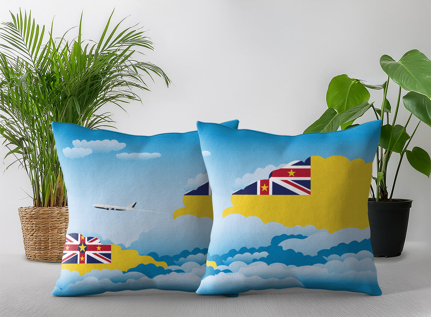 Niue World Airplane Day Clouds Square & Rectangle Pillow Cases | Aviation Decorative Pillow Covers
