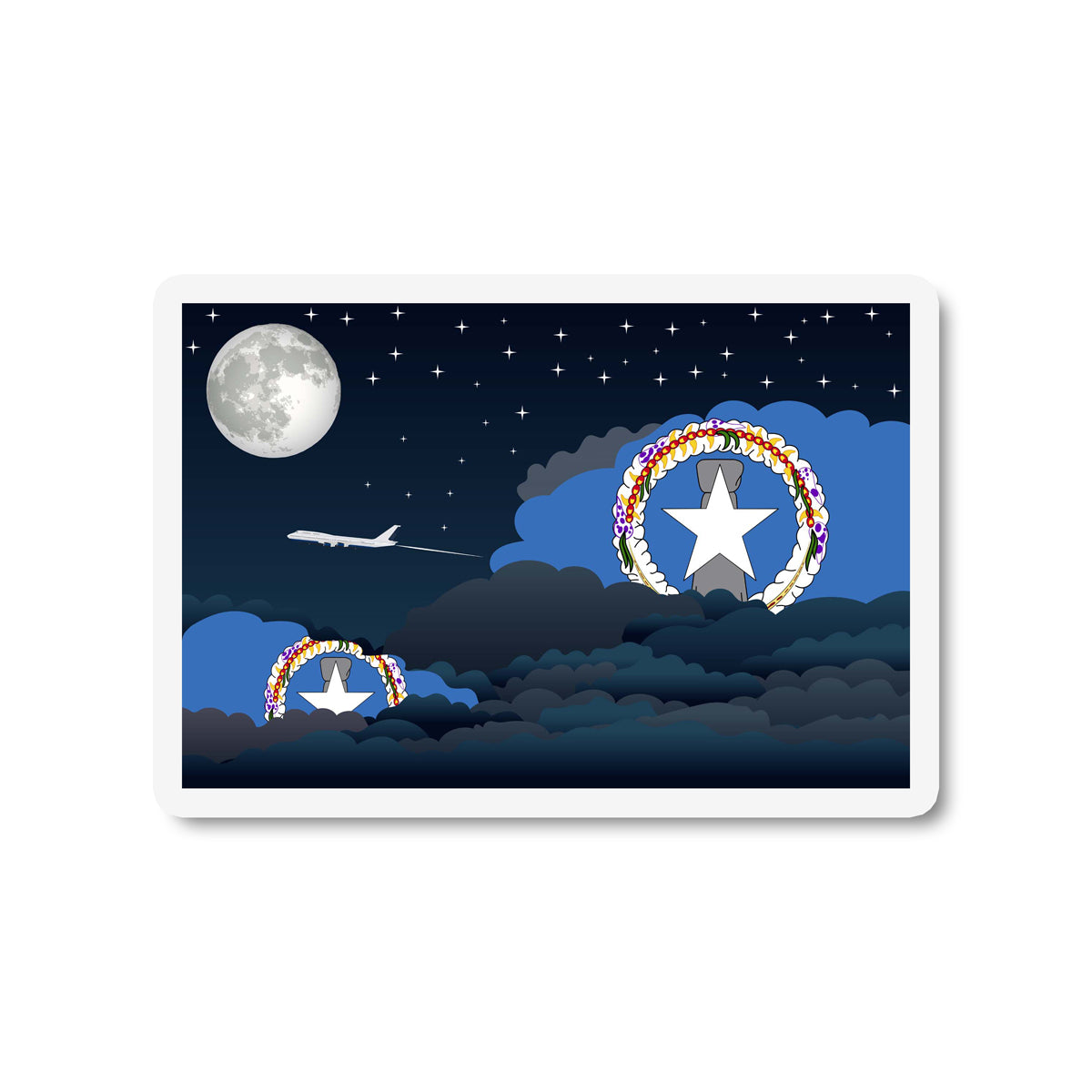 Northern Mariana Islands Airplane Night Clouds Sticker & Magnet