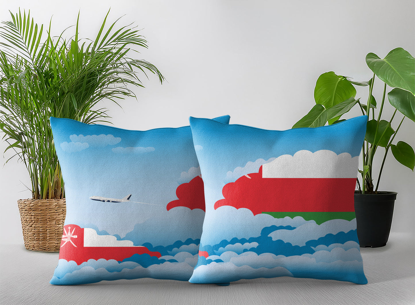 Oman World Airplane Day Clouds Square & Rectangle Pillow Cases | Aviation Decorative Pillow Covers