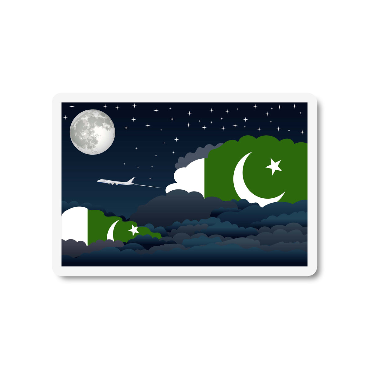 Pakistan Airplane Night Clouds Sticker & Magnet
